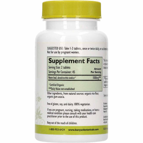 Banyan Botanicals Neem - 1000 mg - 90 Tabletas - Haz Tu Pedido