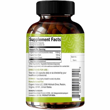 "Maximiza tu bienestar con Organic Veda Neem Triple Complejo."