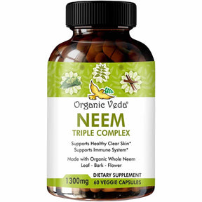 "Maximiza tu bienestar con Organic Veda Neem Triple Complejo."