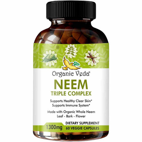 "Maximiza tu bienestar con Organic Veda Neem Triple Complejo."