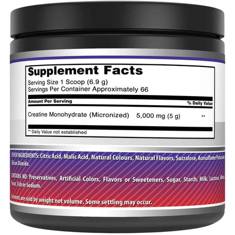 Amazing Nutrition Monohidrato de Creatina Micronizada 5000 mg - Sabor Ponche de Frutas - 454 g - Tabla Nutricional - Haz Tu Pedido