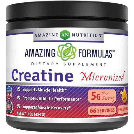 Amazing Nutrition Monohidrato de Creatina Micronizada 5000 mg - Sabor Ponche de Frutas - 454 g - Haz Tu Pedido
