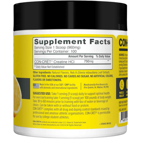 CON-CRET Creatina HCl - Sabor Lima Limón - 96 g - Tabla Nutricional - Haz Tu Pedido