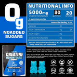 Razuhu Monohidrato de Creatina 5000 mg - Sabor Arándano Azul - 80 Gomitas - Tabla Nutricional - Haz Tu Pedido