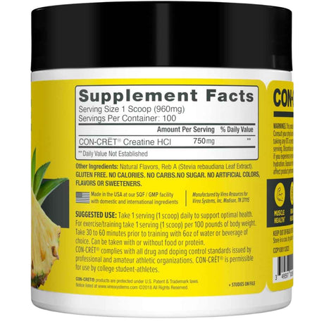 CON-CRET Creatina HCl - Sabor Piña - 96 g - Tabla Nutricional - Haz Tu Pedido