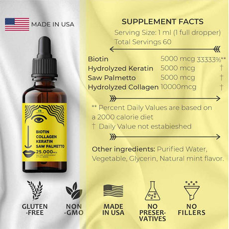 Herbalicious Suplemento Integral para el Cabello, Piel y Uñas 25000 mcg - 60 ml - Tabla Nutricional - Haz Tu Pedido