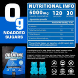 Razuhu Monohidrato de Creatina 5000 mg - Sabor Arándano Azul - 120 Gomitas - Tabla Nutricional - Haz Tu Pedido