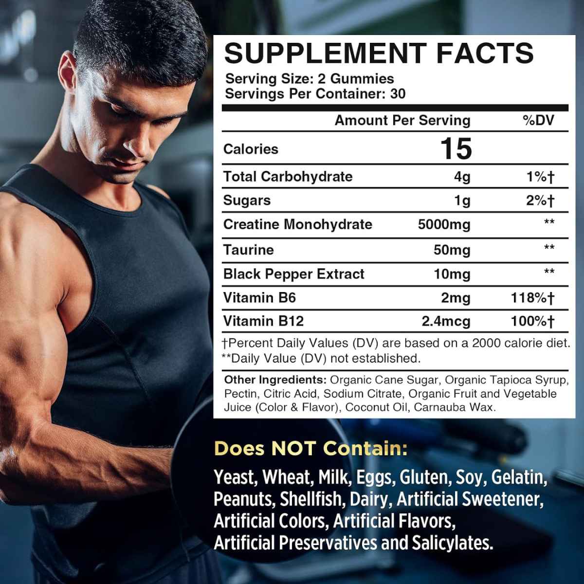 Powerific Monohidrato de Creatina 5000 mg - Sabor Bayas - 60 Gomitas - Tabla Nutricional - Haz Tu Pedido