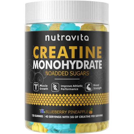 Nutravita Monohidrato de Creatina 5000 mg - Sabor Arándano piña - 120 Gomitas - Haz Tu Pedido