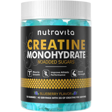 Nutravita Monohidrato de Creatina 5000 mg - Sabor Arándano Azul - 120 Gomitas - Haz Tu Pedido