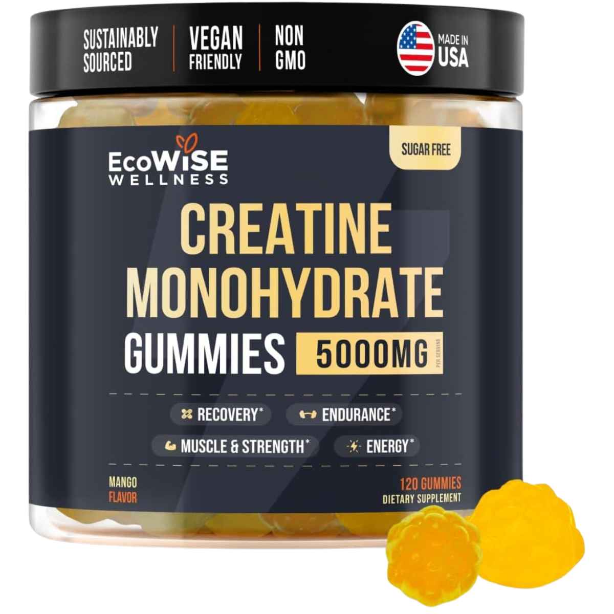 EcoWise Wellness Monohidrato de Creatina 5000 mg - Sabor Mango - 120 Gomitas - Haz Tu Pedido