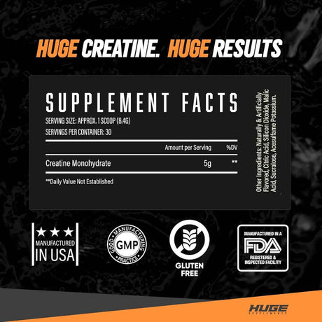 Huge Supplements Monohidrato de Creatina - Sabor Naranja - 237 g - Tabla Nutricional - Haz Tu Pedido