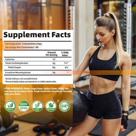 Nutravita Monohidrato de Creatina 5000 mg - Sabor Piña - 120 Gomitas - Tabla Nutricional - Haz Tu Pedido