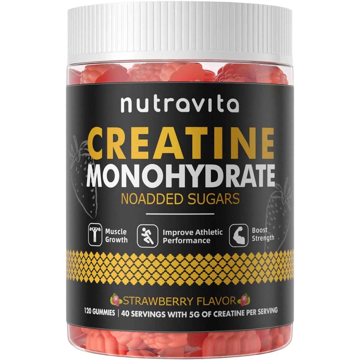 Nutravita Monohidrato de Creatina 5000 mg - Sabor Fresa - 120 Gomitas - Haz Tu Pedido