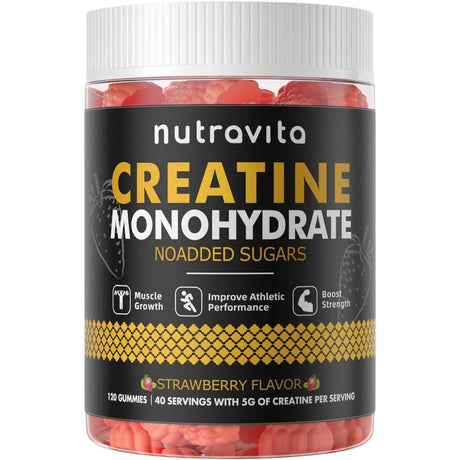 Nutravita Monohidrato de Creatina 5000 mg - Sabor Fresa - 120 Gomitas - Haz Tu Pedido