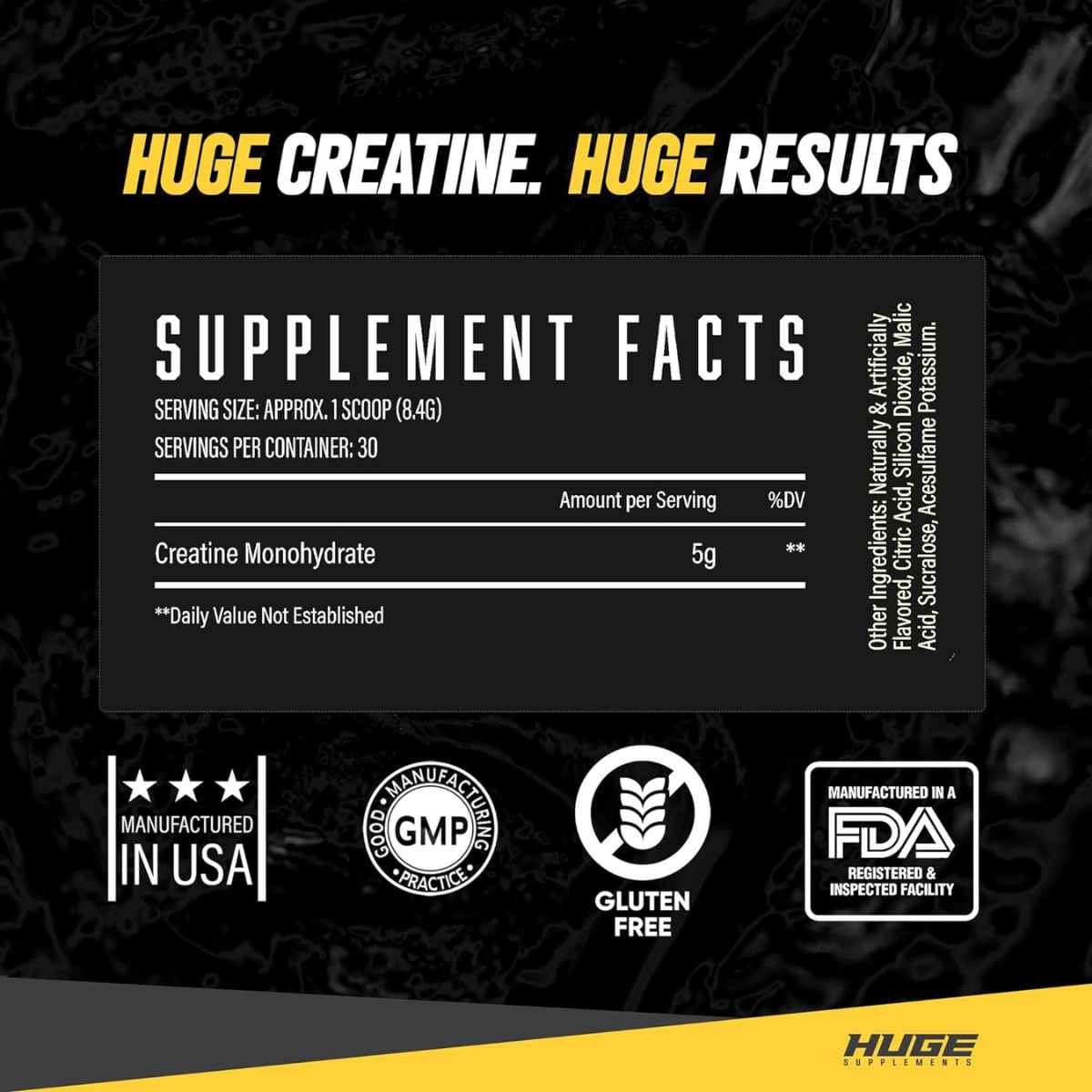 Huge Supplements Monohidrato de Creatina - Sabor Limonada de Mango - 252 g - Tabla Nutricional - Haz Tu Pedido