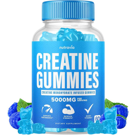 Nutravía Monohidrato de Creatina 5000 mg - Sabor Frambuesas Azules - 60 Gomitas - Haz Tu Pedido
