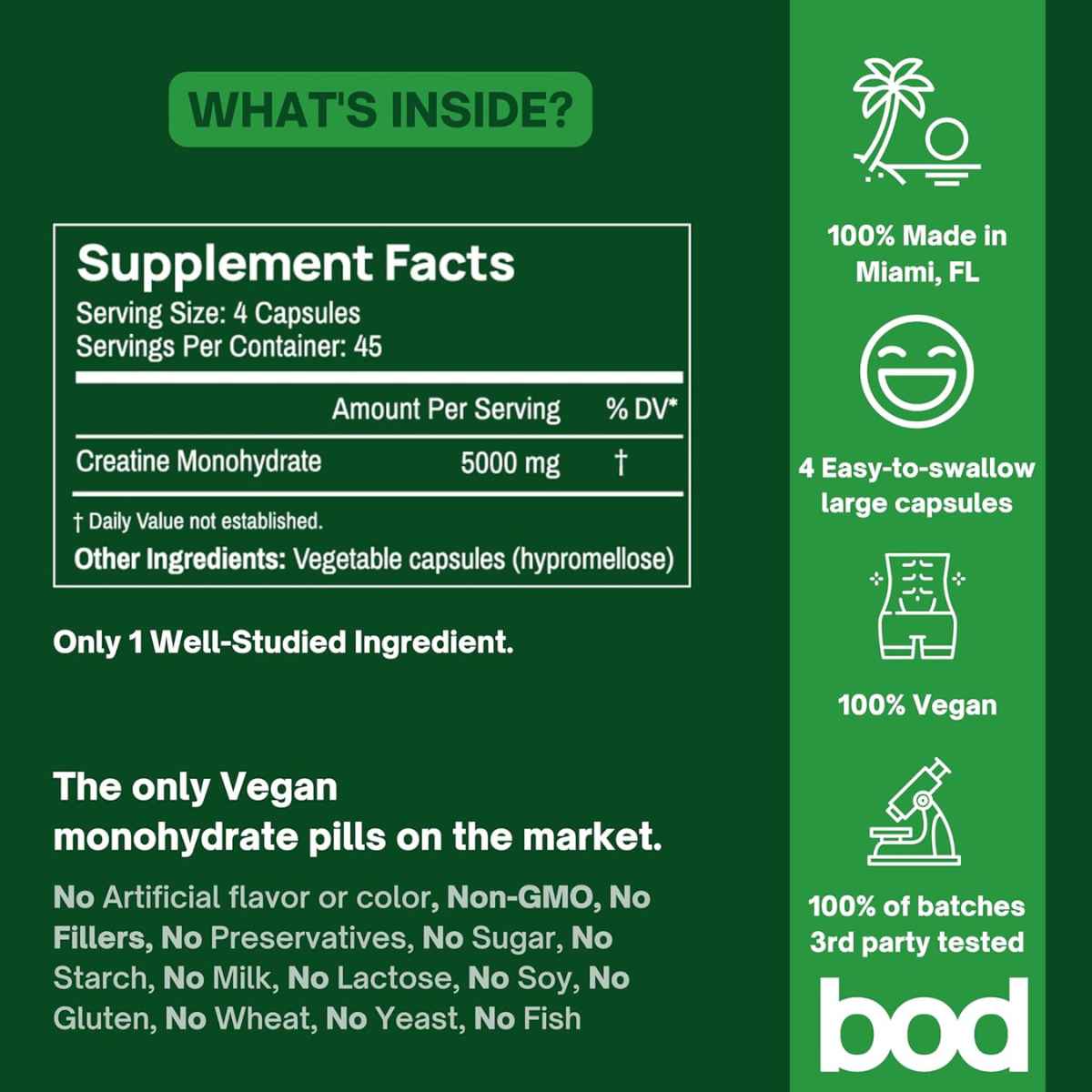 Goba Tea Monohidrato de Creatina 5 g - 180 Píldoras - Tabla Nutricional - Haz Tu Pedido