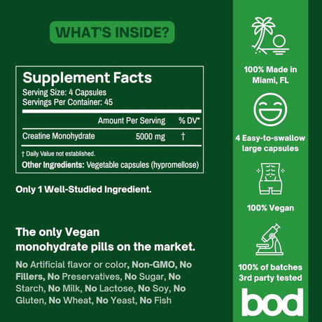 Goba Tea Monohidrato de Creatina 5 g - 180 Píldoras - Tabla Nutricional - Haz Tu Pedido