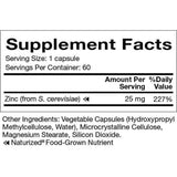 Natura Health Products Suplemento Alimenticio de Zinc 25 mg - 60 Cápsulas - Tabla Nutricional - Haz Tu Pedido