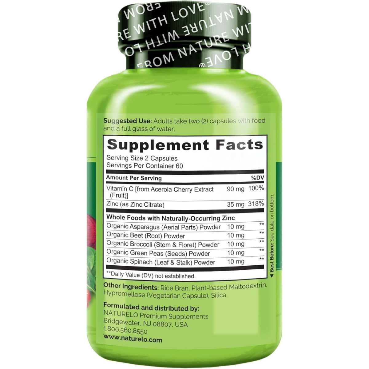 Naturelo Zinc Vegano con Vitamina C - 120 Cápsulas