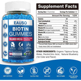 Eauso Biotina para un Cabello, Piel y Uñas más fuertes 10000 mcg - 60 Gomitas - Tabla Nutricional - Haz Tu Pedido
