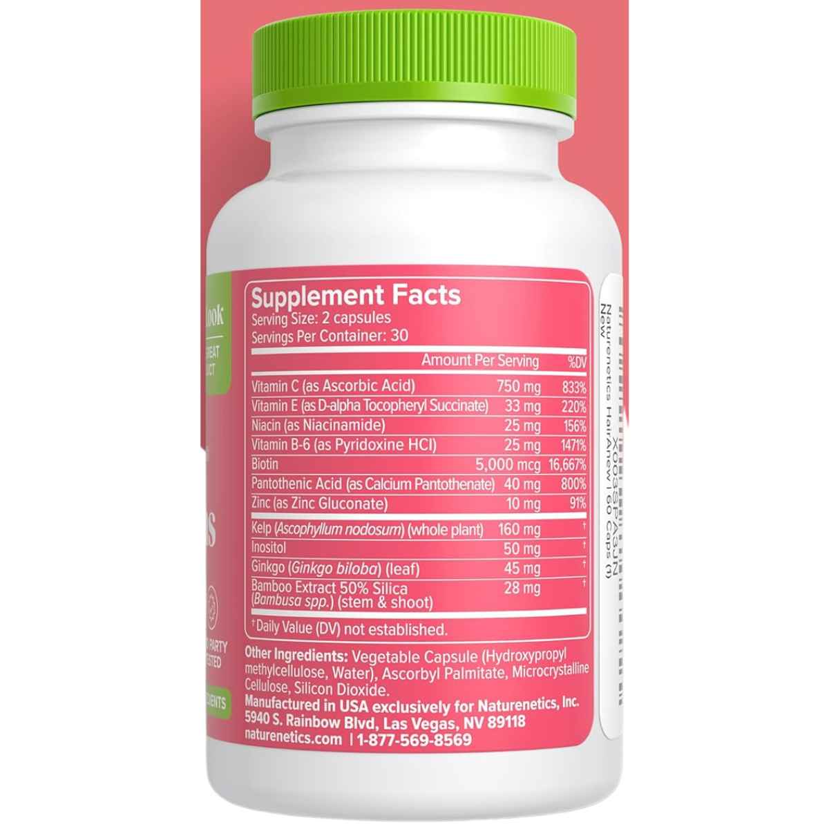Naturenetics Vitaminas para el Crecimiento del Cabello  - 60 Cápsulas - Tabla Nutricional - Haz Tu Pedido
