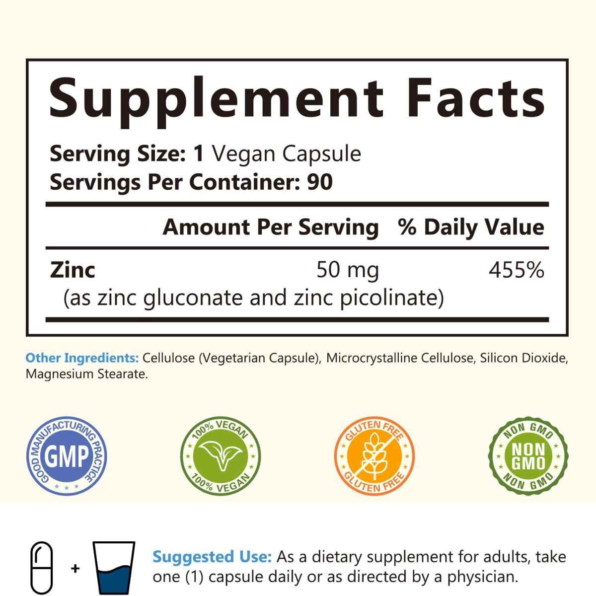 NatureMyst Zinc 50 mg - 90 Cápsulas Veganas - Tabla Nutricional - Haz Tu Pedido