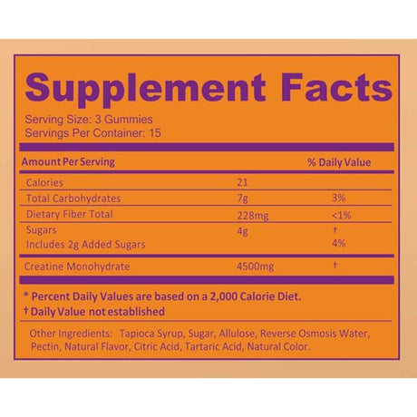 Nutriholic Monohidrato de Creatina - Sabor Mango Maracuyá - 45 Gomitas - Tabla Nutricional - Haz Tu Pedido