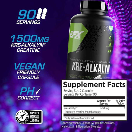 EFX Sports Monohidrato de Creatina - 180 Cápsulas - Tabla Nutricional - Haz Tu Pedido