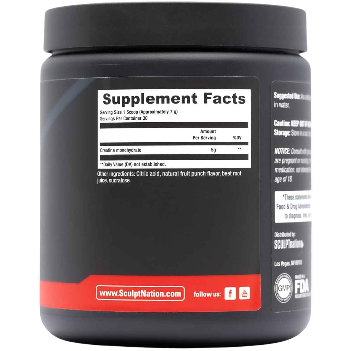 Sculpt Nation Monohidrato de Creatina - Sabor Ponche de Frutas - 196 g - Tabla Nutricional - Haz Tu Pedido