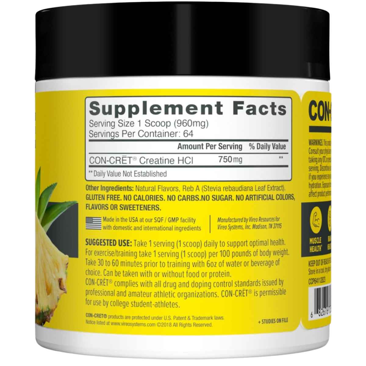 CON-CRET Creatina HCl - Sabor Piña - 61,4 g - Tabla Nutricional - Haz Tu Pedido