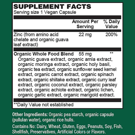 PlantFusion Suplementos Veganos de Zinc 22 mg - 60 Cápsulas Veganas - Tabla Nutricional - Haz Tu Pedido