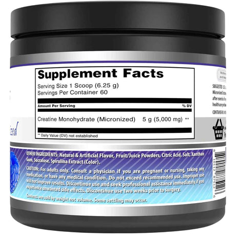 Amazing Nutrition Monohidrato de Creatina Micronizada 5000 mg - Sabor Frambuesa Azul - 360 g - Tabla Nutricional - Haz Tu Pedido