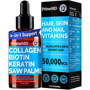 PrimeMD Vitaminas con Biotina y Suplemento de Colágeno para el Cabello, Piel y Uñas 50000 mcg - Sabor Frambuesa - 60 ml - Haz Tu Pedido