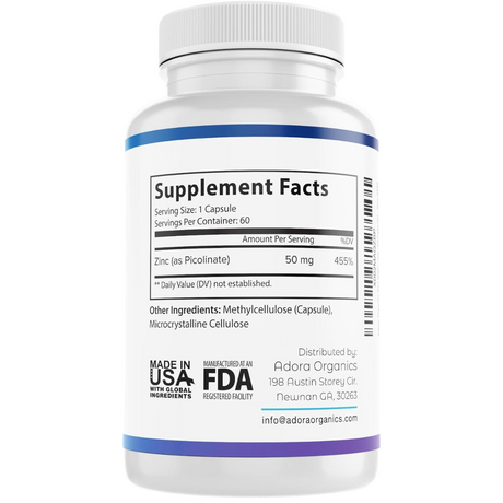 Biodora Zinc de alta Potencia 50 mg - 60 Cápsulas - Tabla Nutricional - Haz Tu Pedido