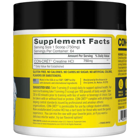 CON-CRET Creatina HCl - Sabor Sin Sabor - 48 g - Tabla Nutricional - Haz Tu Pedido