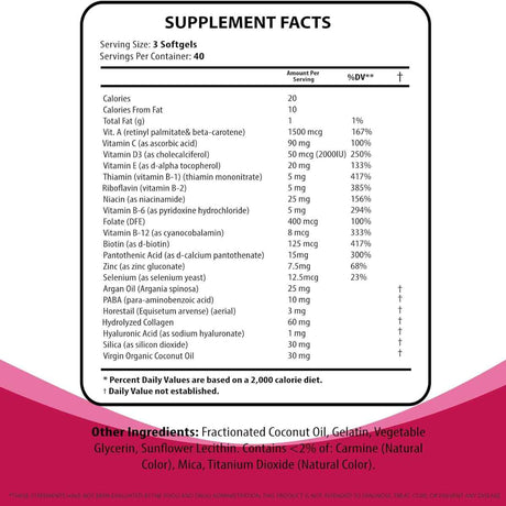 Nutritunes Vitaminas para el Cabello, la Piel y las Uñas - 120 Cápsulas Blandas - Tabla Nutricional - Haz Tu Pedido