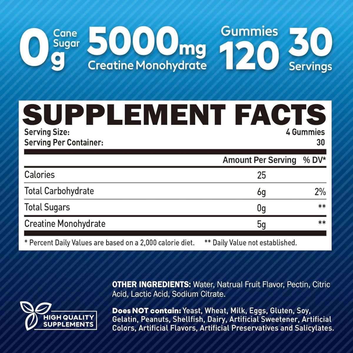 Duwhot Monohidrato de Creatina 5000 mg - Sabor Mezcla de Bayas - 120 Gomitas - Tabla Nutricional - Haz Tu Pedido