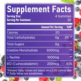 DIBERR Monohidrato de Creatina - Sabor Mezcla de Bayas - 120 Gomitas - Tabla Nutricional - Haz Tu Pedido