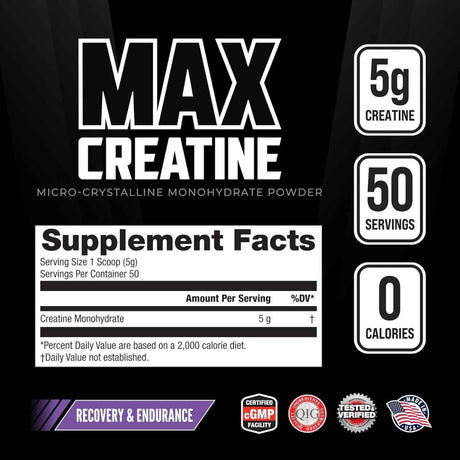 Max Muscle Monohidrato de Creatina 5 g - 250 g - Tabla Nutricional - Haz Tu Pedido