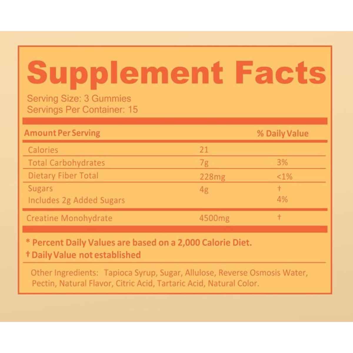 Nutriholic Monohidrato de Creatina - Sabor Naranja - 45 Gomitas - Tabla Nutricional - Haz Tu Pedido