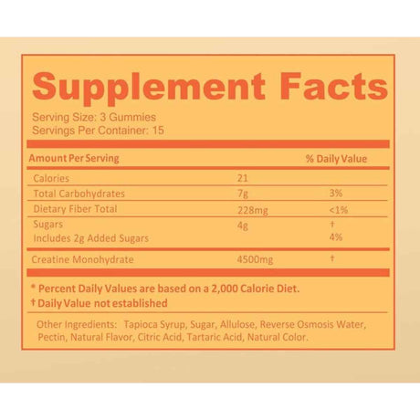 Nutriholic Monohidrato de Creatina - Sabor Naranja - 45 Gomitas - Tabla Nutricional - Haz Tu Pedido