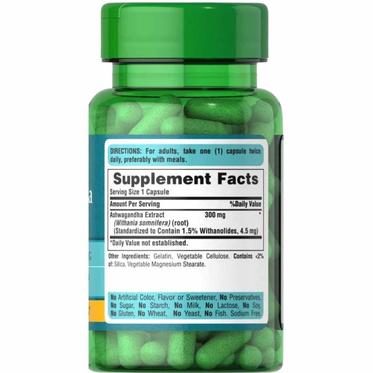 "300 mg de Ashwagandha de Puritan's Pride: bienestar en cada cápsula."