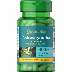 "300 mg de Ashwagandha de Puritan's Pride: bienestar en cada cápsula."