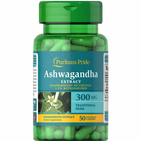 "300 mg de Ashwagandha de Puritan's Pride: bienestar en cada cápsula."
