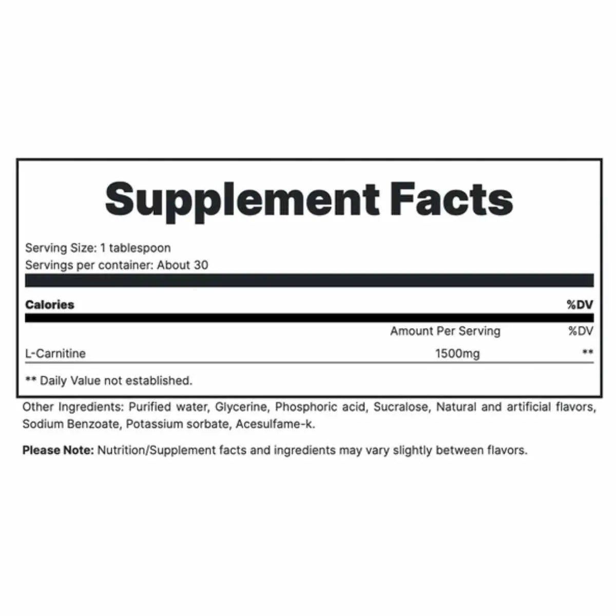 Redcon1 l carnitina - Sabor Manzana Verde - 1500 mg - 443 ml - 30 Servicios -Tabla Nutricional - Haz Tu Pedido