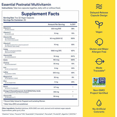 Descubre el Multivitamínico Postnatal de Ritual para el período posparto y la lactancia. Formulado con vitaminas y minerales clave para apoyar la inmunidad y la salud cerebral durante este período crucial.