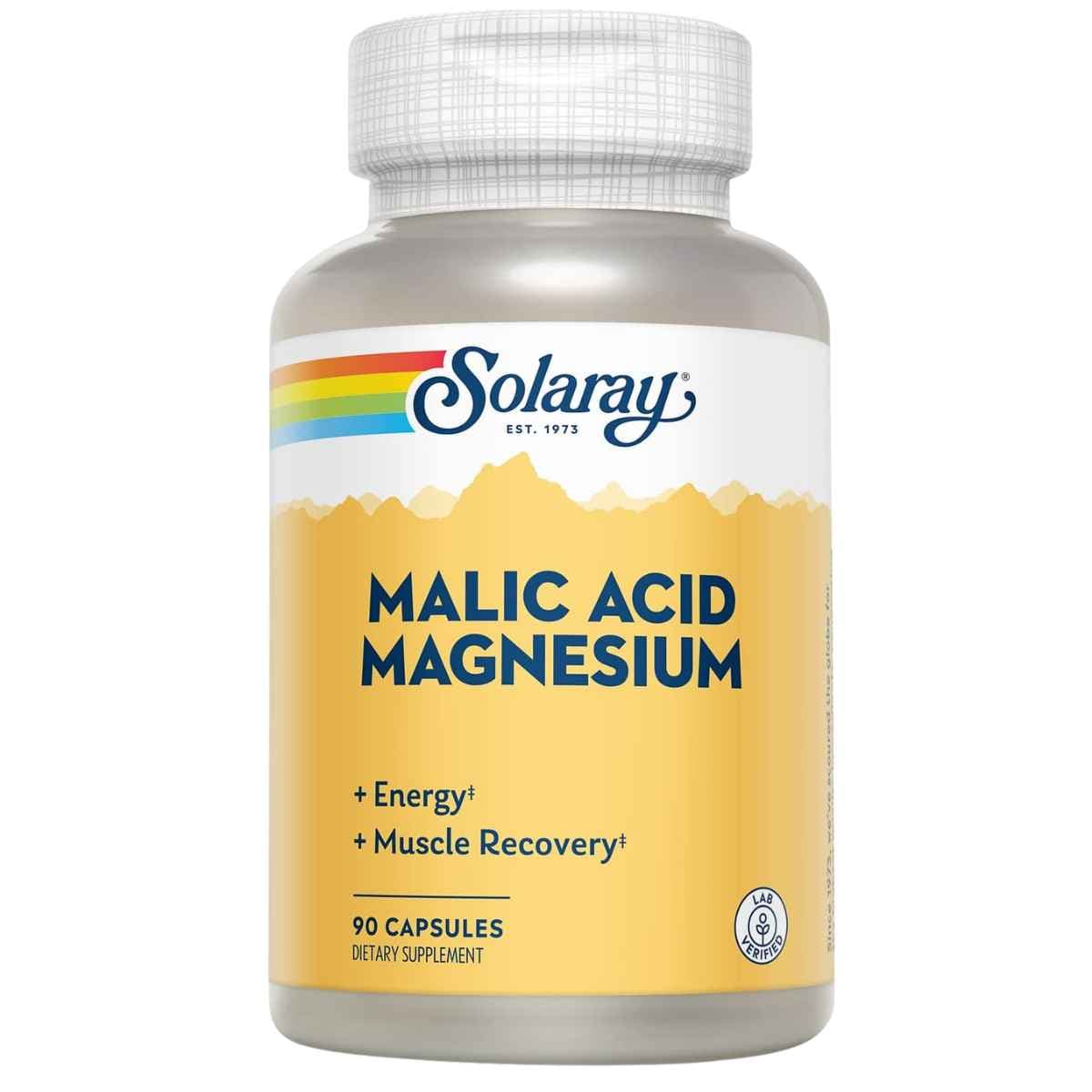 Solaray ácido málico y magnesio, frasco de 90 cápsulas