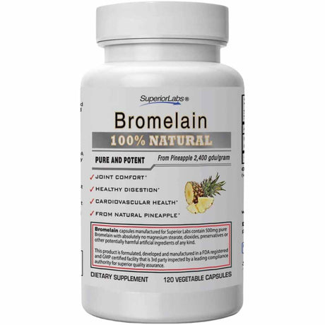  Descubre la Bromelina de SuperiorLabs: 500 mg en 120 cápsulas vegetales. Tu aliado natural para la inflamación y la recuperación.